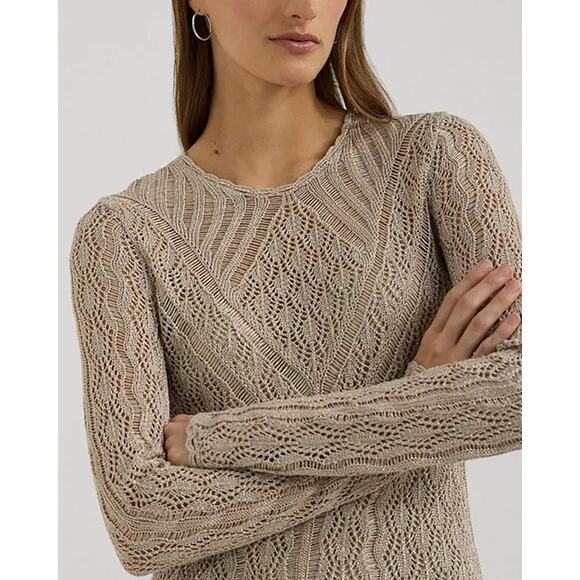 Lauren Ralph Lauren Metallic Linen Blend Crochet Sweater Dress XL Pewter NWT - Picture 3 of 14